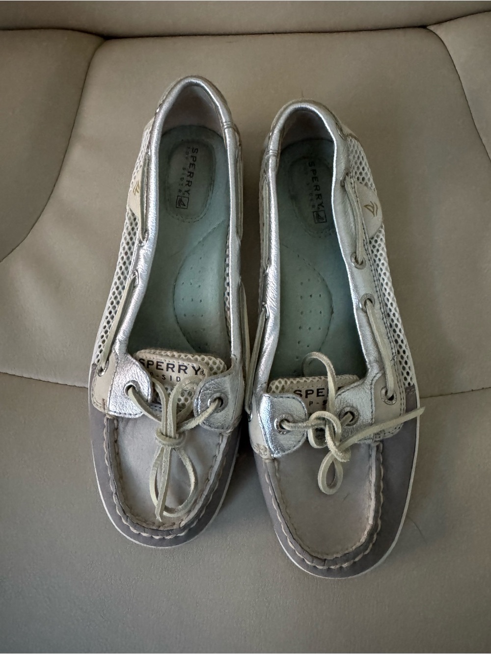 Sperry Two-Tone Gray and Silver Mesh Boat Shoes
